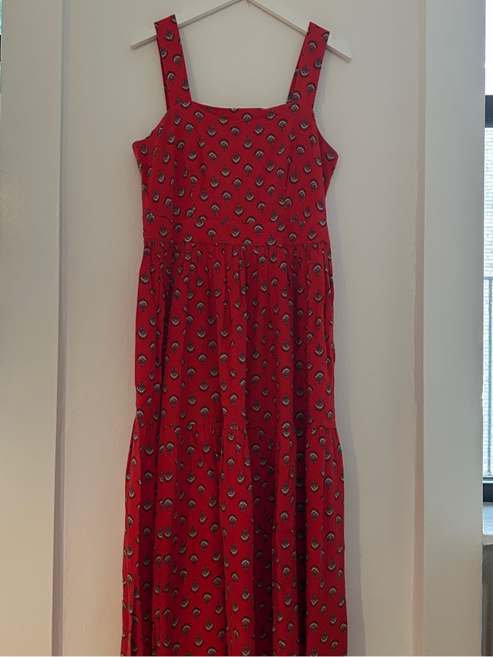 Coral Printed Square-Neck Maxi Dress Cotton and Linen
